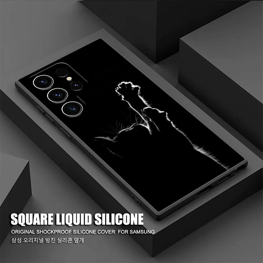 Cute Cat Phone Case For Samsung Galaxy S24 Ultra Cases S23 S21 S20 FE S22 9 S24 Plus Note 20 Ultra 10 Silicone Cover Black Cats