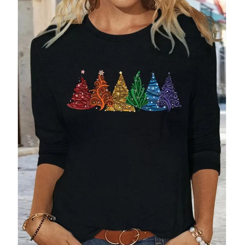 2025 Høst & Vinter Dame Ny Casual Rund Hals Langermet Topp 3D Julemønster
