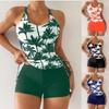 2025 European & American Tummy Control Tie-Up Tankini: Printed Drawstring Sexy Slimming Two-Piece Swimsuit for Women