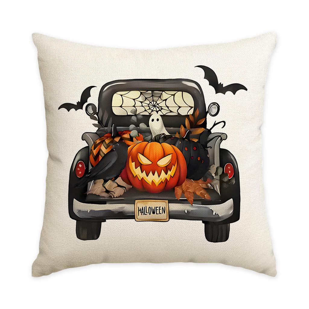 1/4Pcs Halloween Pillowcase, Halloween Black Pumpkin Truck Cushion Cover, Decorative Sofa, Living Room, Bedroom Cushion Cover