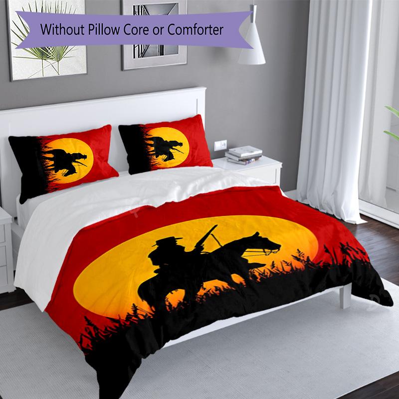 Juego de ropa de cama con estampado Red Dead Redemption de 3 piezas, juego de funda nórdica incluye funda nórdica y fundas de almohada, decoración de dormitorio perfecta para todas las estaciones y regalo