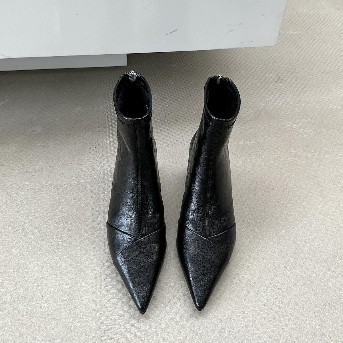 Soft Leather Black High Heel Short