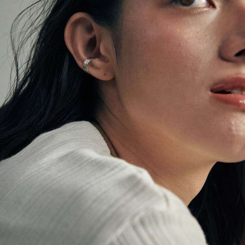 Green [925 Silver] Two.silver.207 / Strong Earcuff