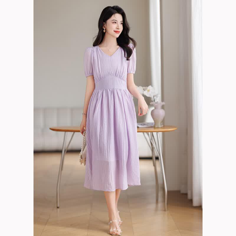 D.F.DEAR French Style V-Neck Midi Dress