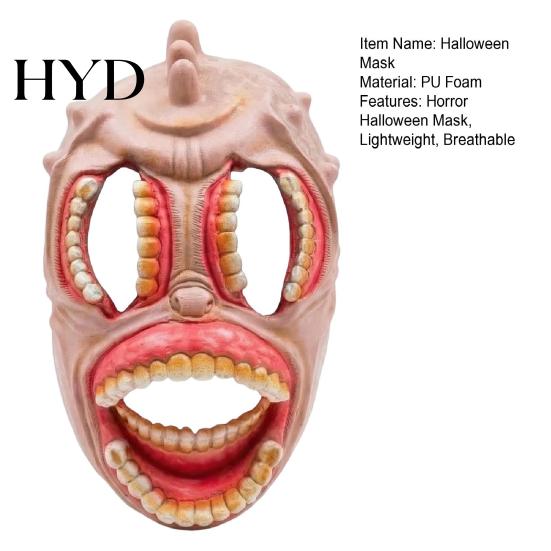 Terrifying Party Mask Halloween Horror Mask, with Hollow Realistic Fangs, Lightweight Breathable Scary Costume PU Foam Grimace for Cosplay Props