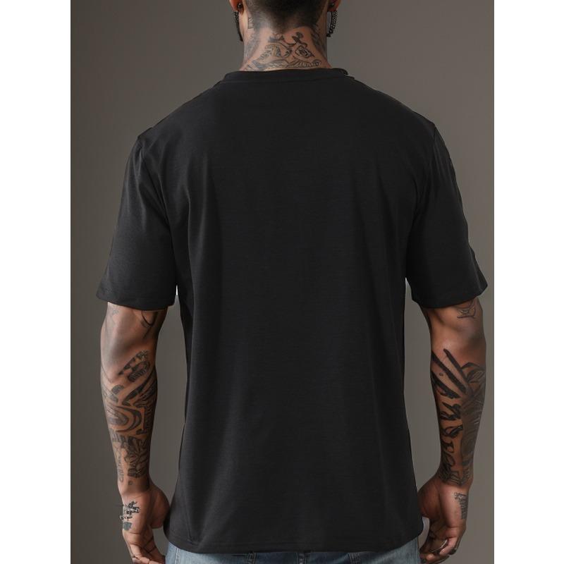 Figure Playing Billiard Graphic Print Men's Crew Neck Short Sleeve Tees, Trendy T-shirt, Casual Comfortable Versatile Top For Summer