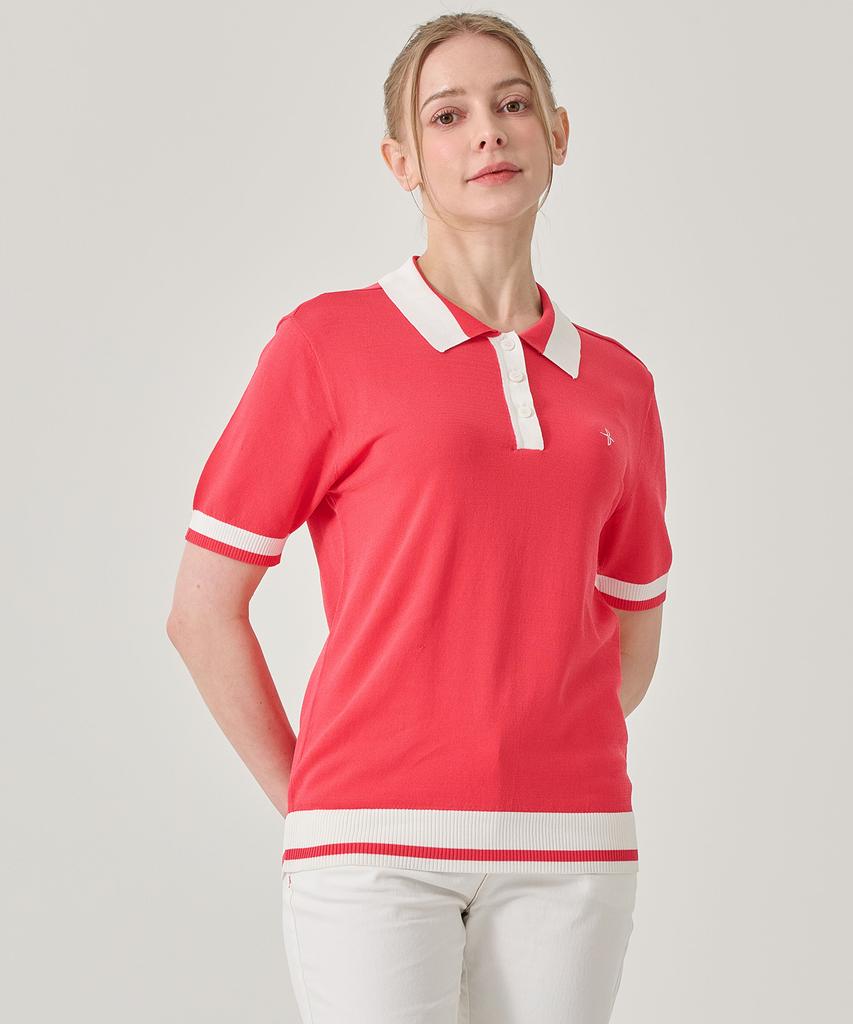 BILTMORE Women'S Summer Collar Contrast Pullover Short Sleeve Knit