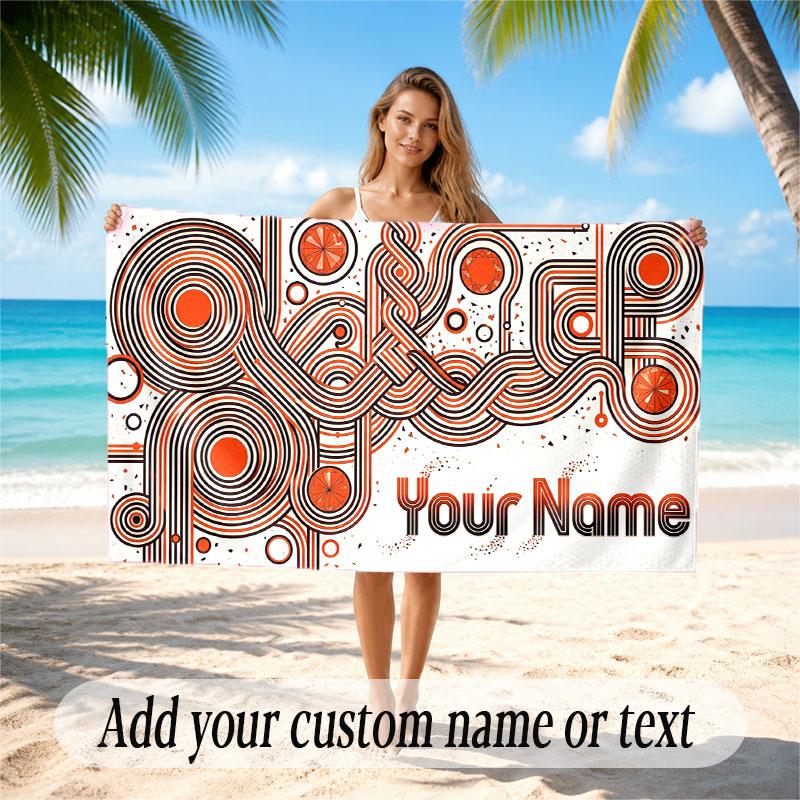 Abstract Geometric Theme Soft Beach Towel Personalized Custom Name Text Towel Portable for Beach Pool Travel