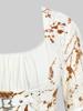 Rosegal Plus Size Flowers Print Lace Ruched Buckle Lace-up Flare Sleeves High Low Dress