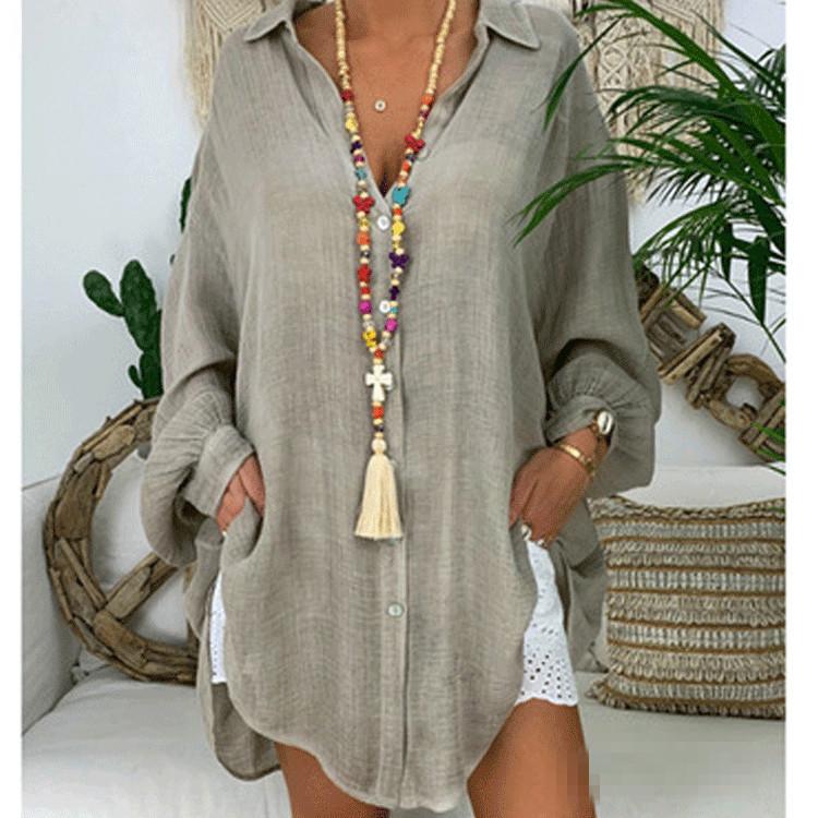 Top a Maniche Lunghe da Donna Taglia Plus Camicia Bianco Tunica Cardigan Casual Largo Bottoni Colletto Classico Bluse Camicie