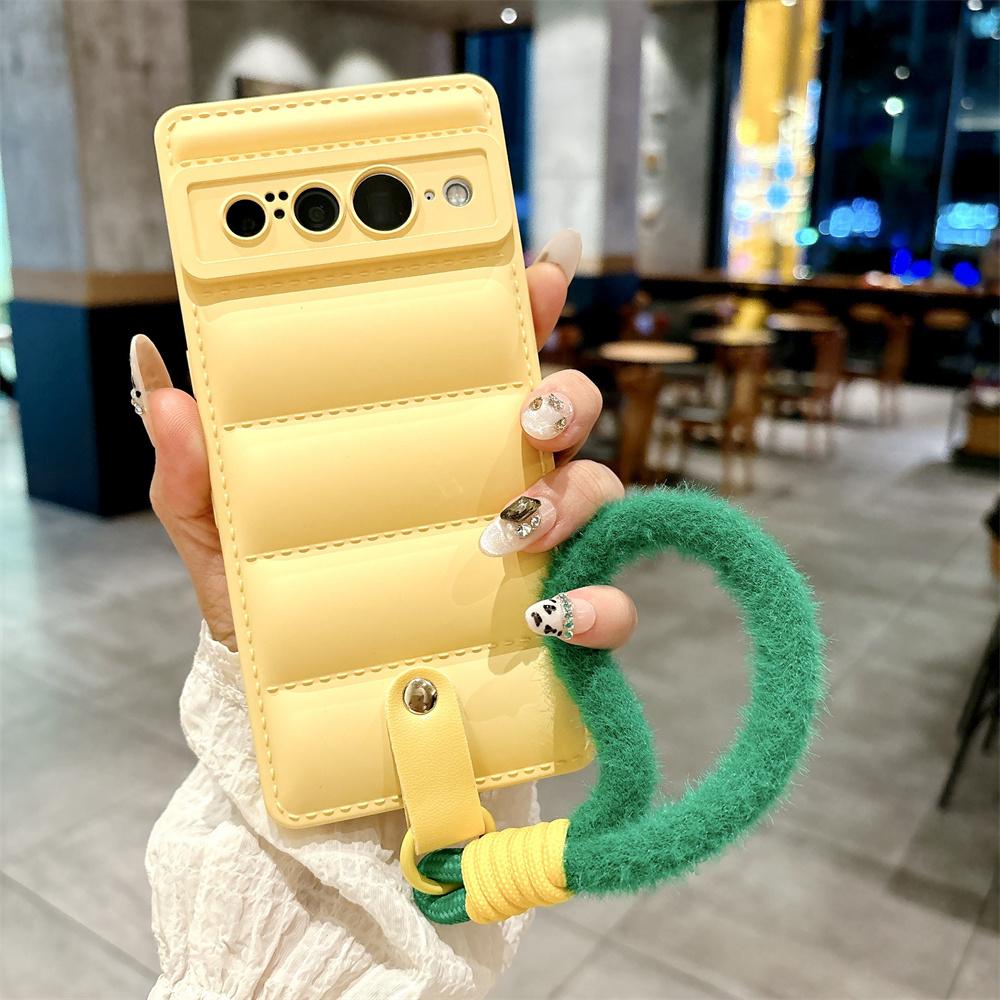 

Fashion Down Jacket Lanyard Case for Google Pixel 8 7 6 Pro 7A 6A 5A 4A 3 4 XL 3AXL 3A Hand Wrist Strap Soft Shockproof Cover for Pixel 6A