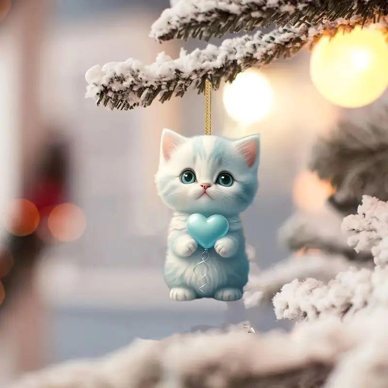 Acrylic Blue Cat Car Pendant Charming Cartoon Style Decorative Accessory For Vehicles