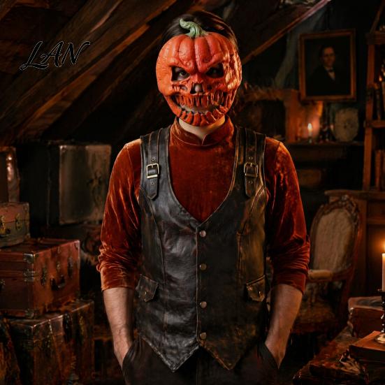 Creepy Pumpkin Skeleton Masque Scary Halloween for Adults, Horror Full Face Cosplay Skull Costume, Foam Party Prop Breathable