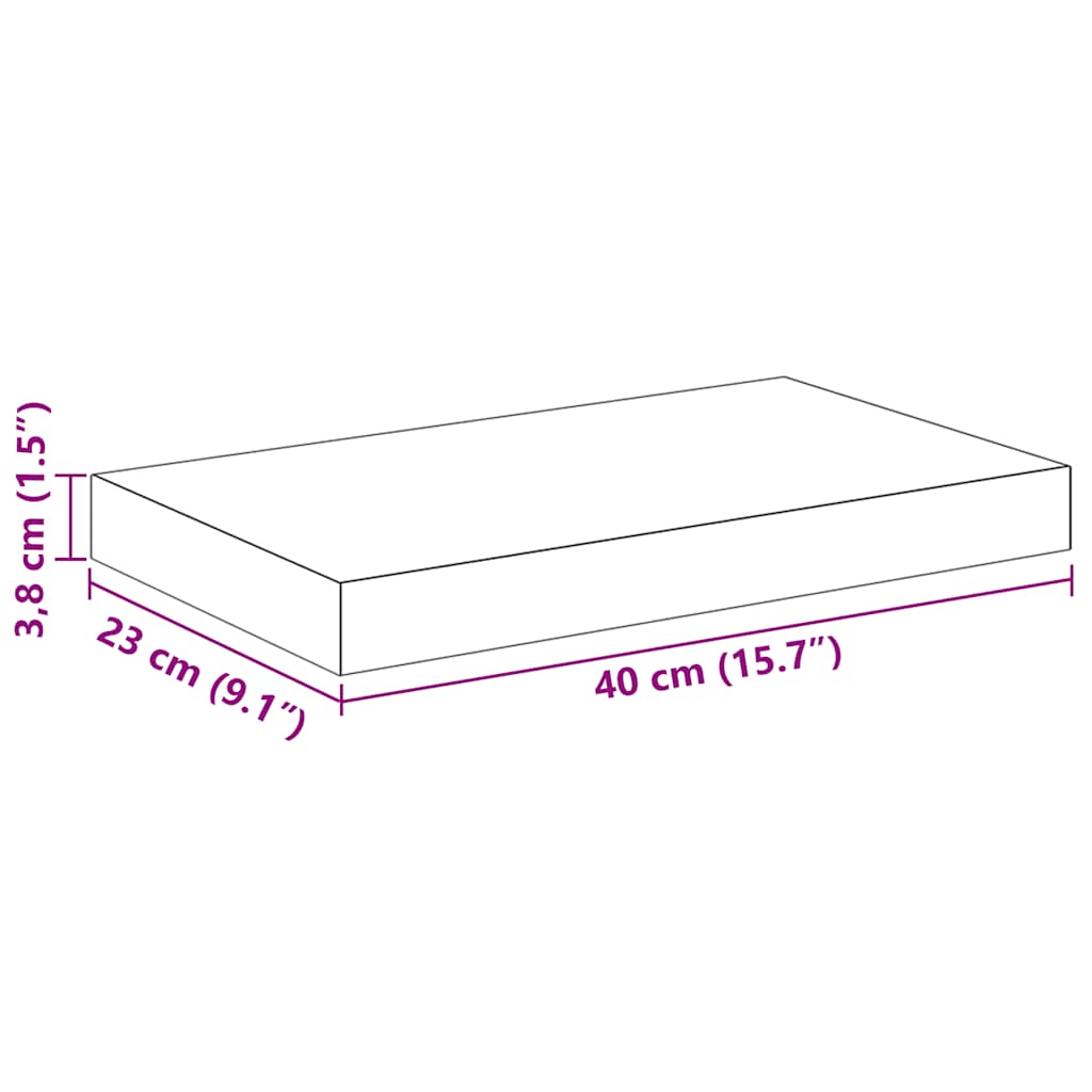 Schwebende Regale Set 4 Stück. Hochglanz Schwarz 40 x 23 x 3,8 cm MDF