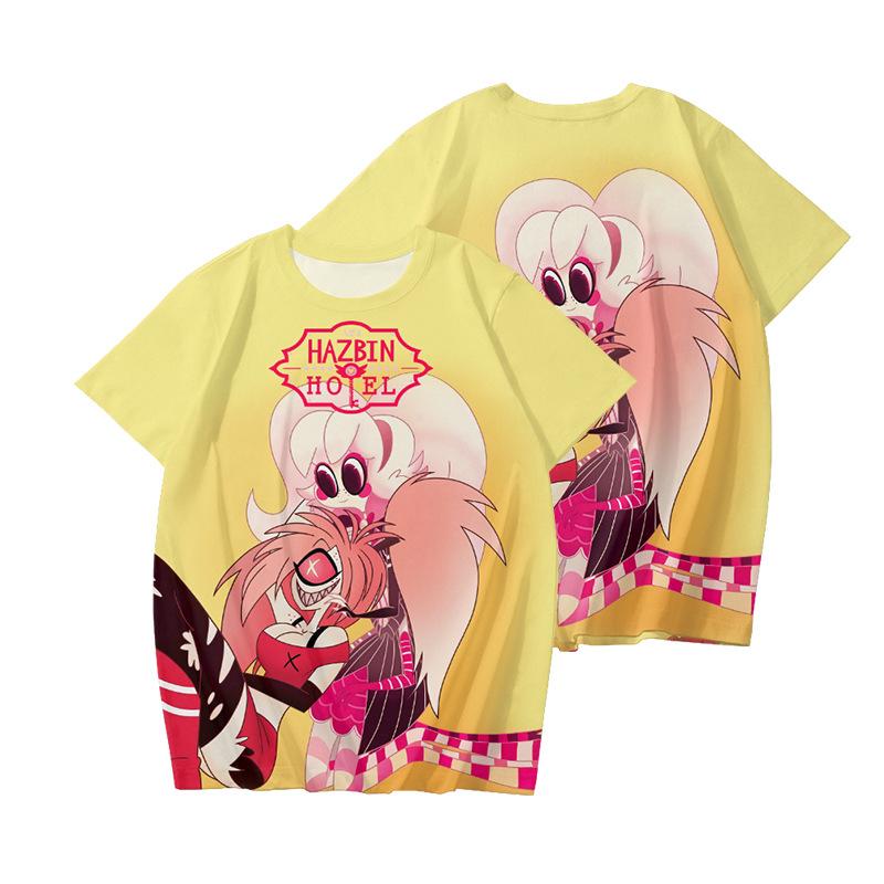 10 Farben Hazbin Hotel Anime Damen Herren T-Shirts mit Cartoon-Aufdruck, O-Ausschnitt, übergroße kurze Ärmel, Mode, Herrenbekleidung, Streetwear