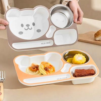 WORTHBUY 3 Grids Cute Plastic Dinner Plate With Bowl Portable Microwave Lunch Box For Kids Student Large Capacity Food Container