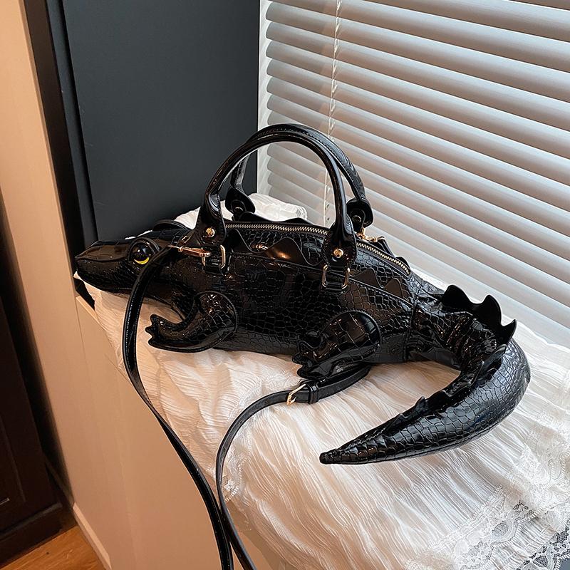 Street Cool Handbag Female PU Crocodile Shape 3D Creative Special-shaped Bag Can Be Crossed On One Shoulder