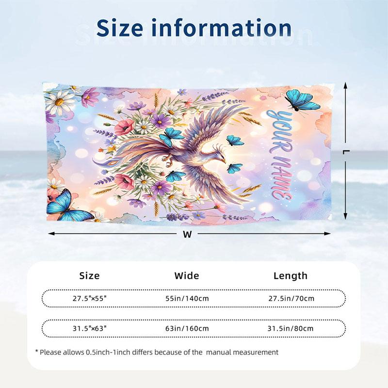 Butterfly Theme Beach Towel Personalized Custom Name & Text Soft Quick Dry Beach Towel for Swimming Travel