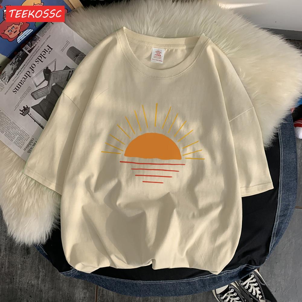 Sunset On The Coastline Men Tee Shirt Graphic Personality T Shirts High-Quality Pattern T-Shirt Cotton Fashion Short Sleeved