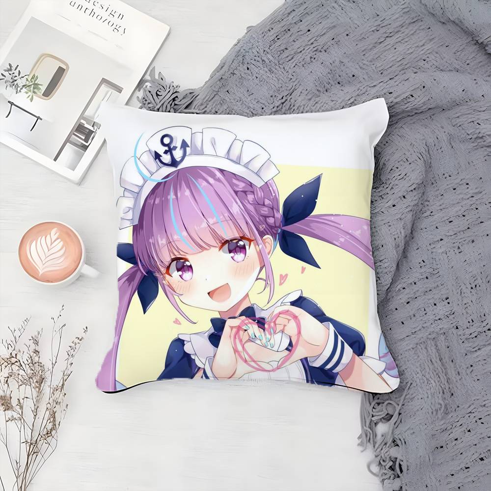 H-Hololive M-Minato Aqua Pillow Case Printing Pillowcase Living Room Sofa Cushion Cover Bedroom Room Decor