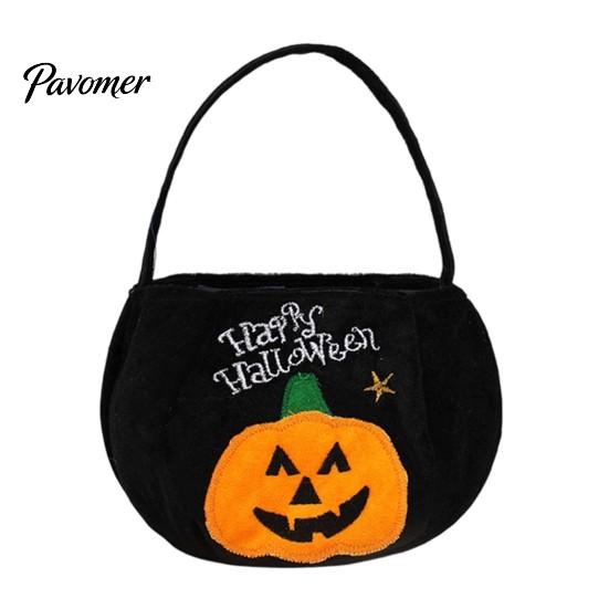 Cute Holiday Gift Bags Halloween Pumpkin Candy Bag, Cartoon Velvet Plush Treat Tote for Toddler Pouch Kids, Reusable Trick or Handbag, Party