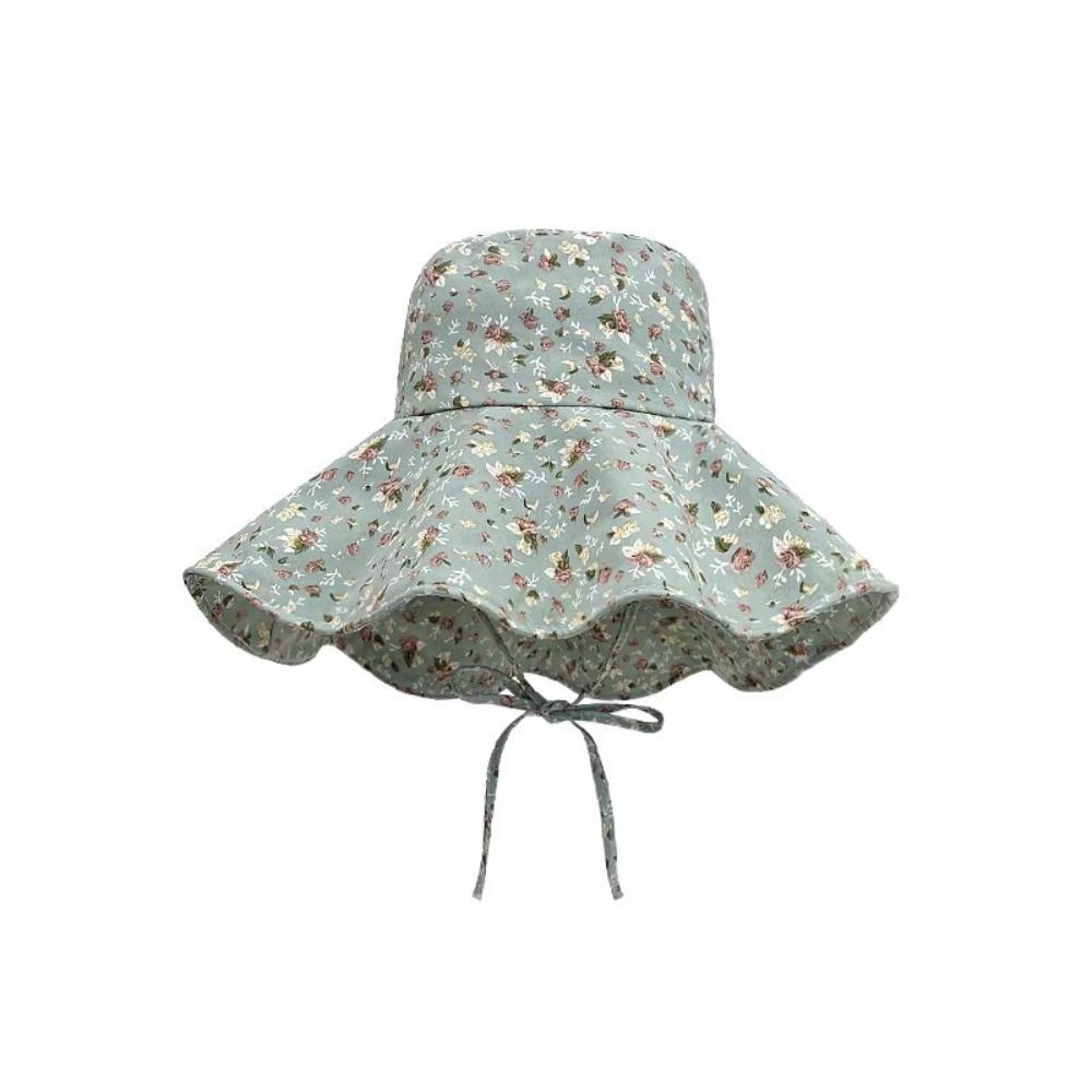 Fashion Floral Fisherman Hat Adjustable Large Brim Sunscreen Hat Foldable Sweet Sun Cap Beach