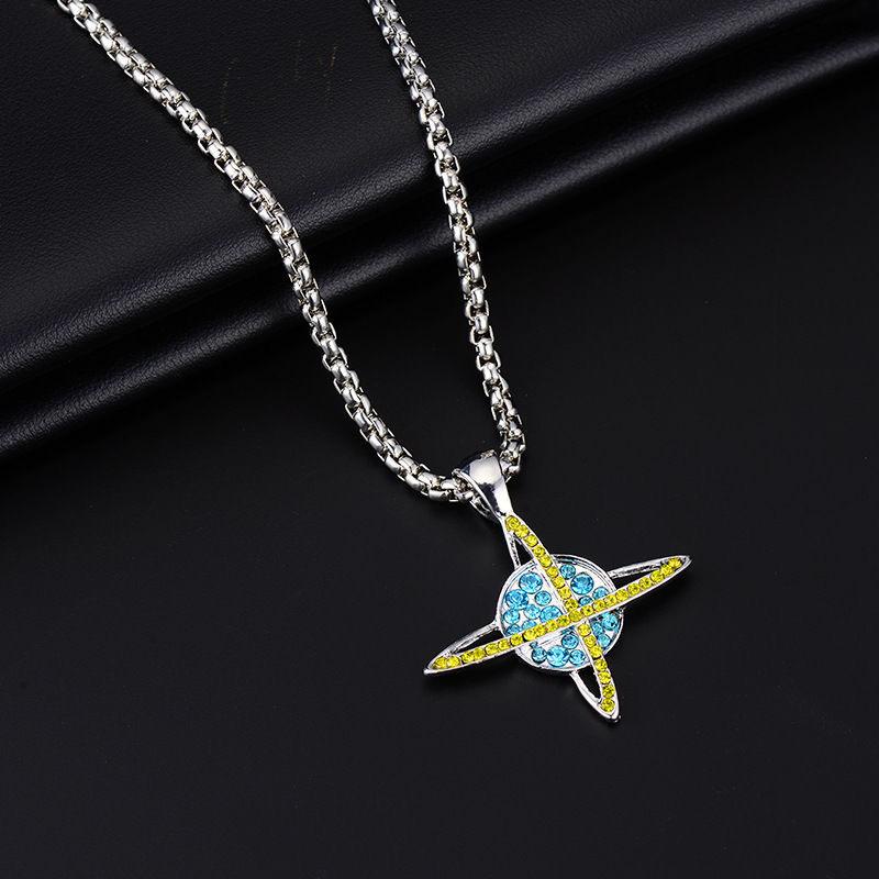 

Necklace hip-hop wind diamond universe planet pendant trend retro titanium steel chain sweater chain for men and women.
