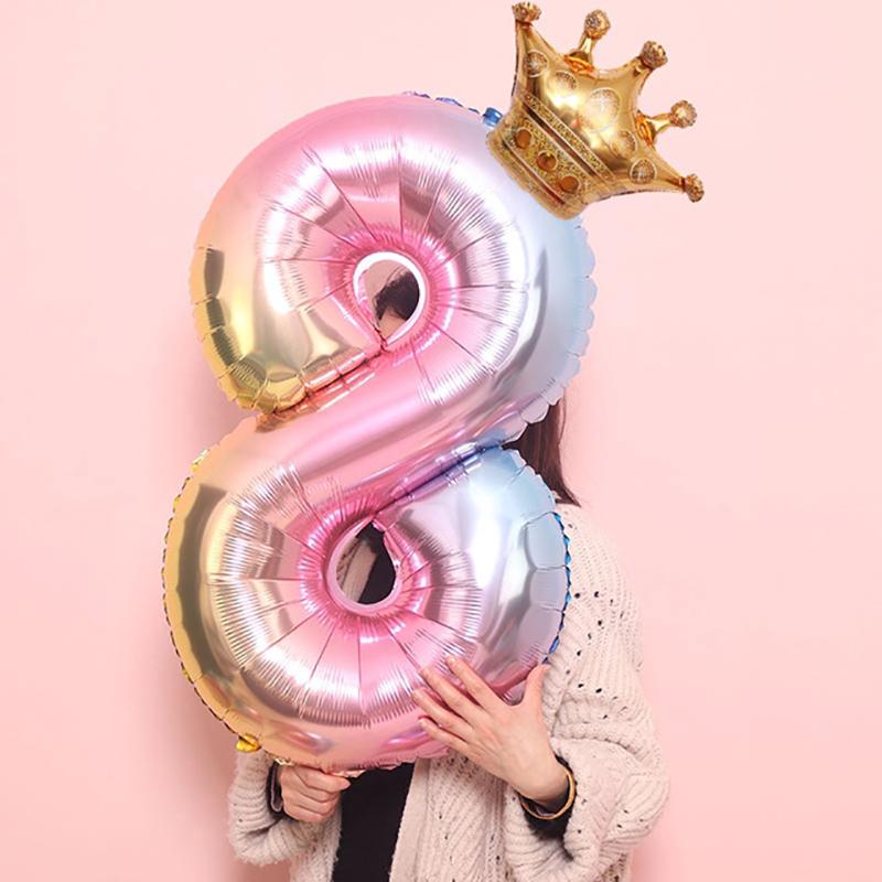 2pcs 32inch Aluminum Foil Gradient Number Balloons 12Inch Crown Balloon Birthday Wedding Party Decoration
