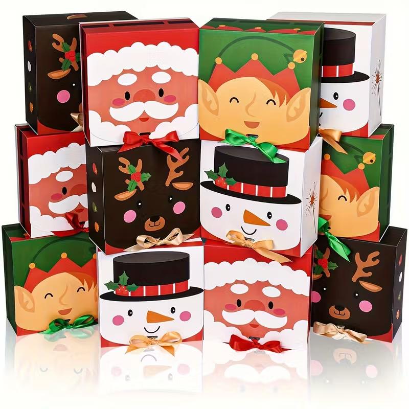 12Pcs Christmas cake packaging boxes Cute cartoon candy gift box Birthday paper gift box for holiday Birthday New Year