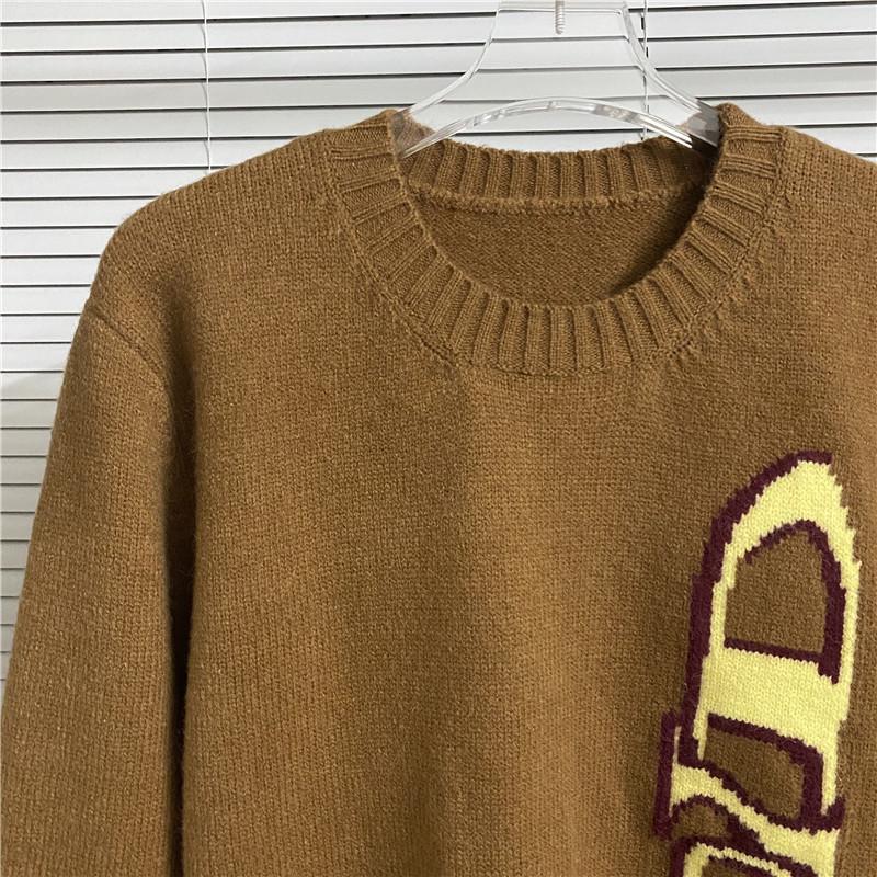 Unisex Color Block Logo Jacquard Round Neck Sweater with Long Sleeves