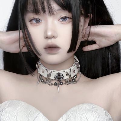 Gargantilla gótica punk de cuero blanco, accesorio para el cuello, collar, gargantilla para mujer
