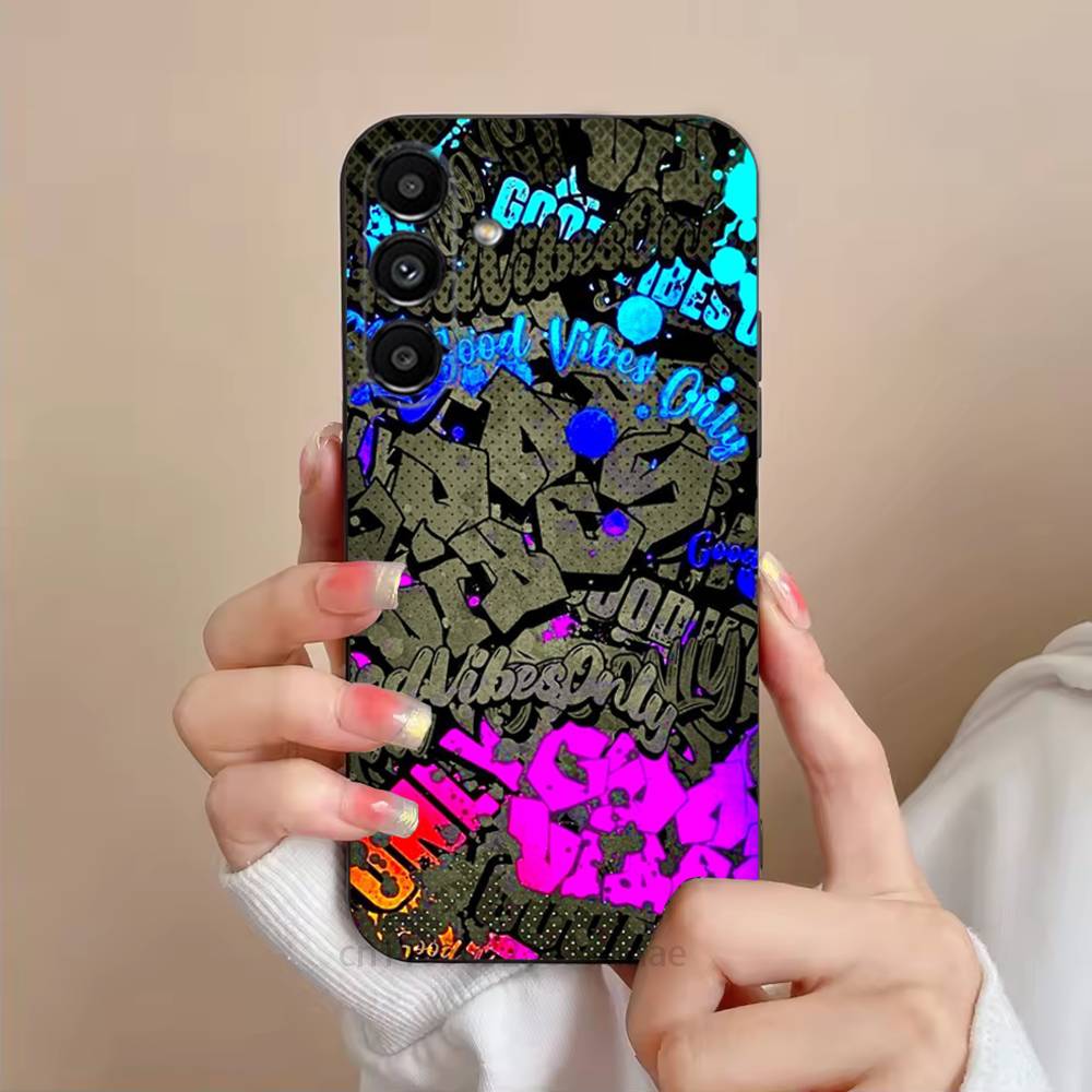 Graffiti Phone Case For Samsung S25,24,23,22,21,S20,Ultra,Plus,FE Black Soft Cover