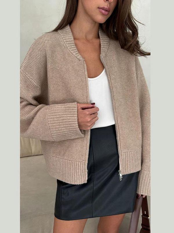 Bestseller Europeo e Americano 2025: Cardigan con zip a maniche lunghe in stile maglia casual