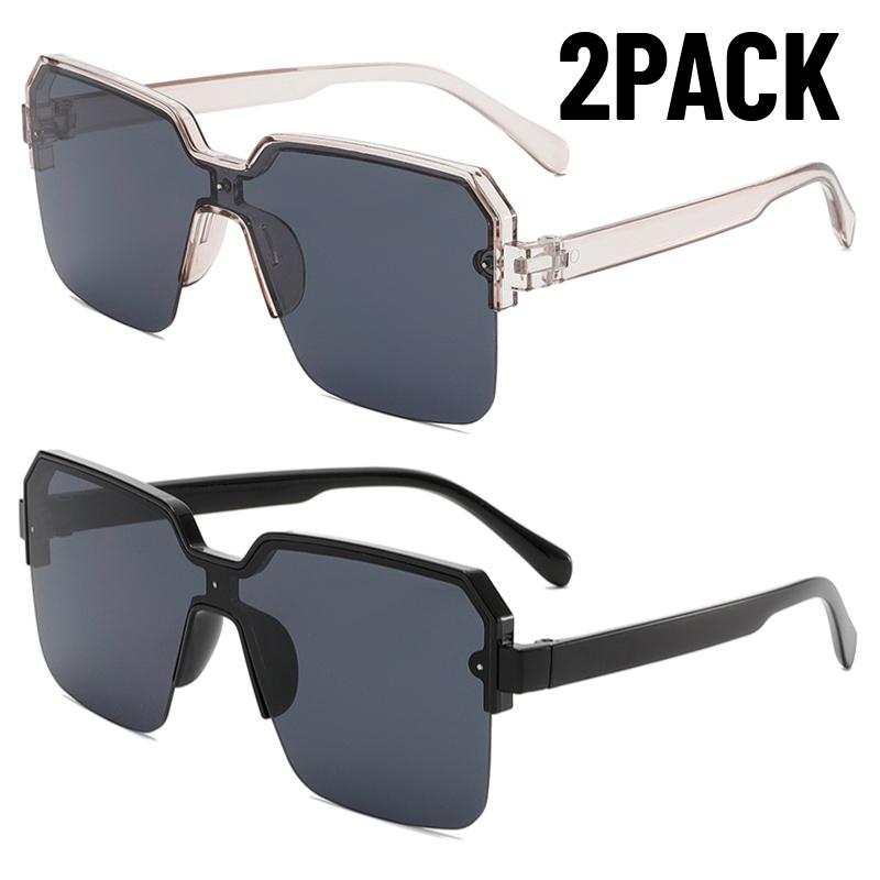 2PACK Rimless One Piece Square Sunglasses Women Oversize Flat Sun Glasses Men Vintage White Silver Mirror Shades Ins  Eyewear