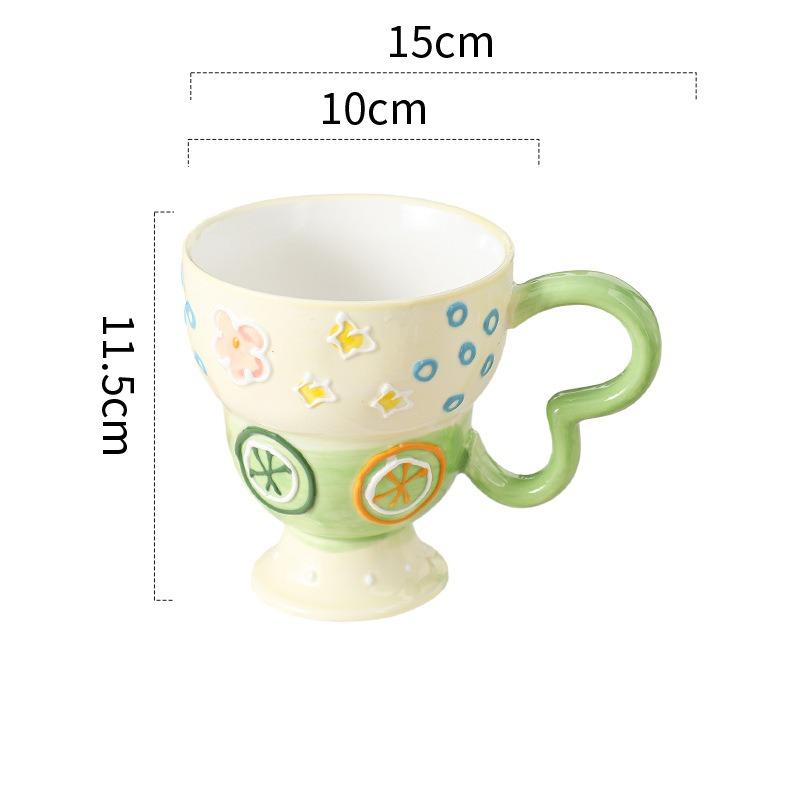 1PC Elegant Romantic Relief Ceramic Cup Mug Office Creative Breakfast Milk Goblet Household Anti-scalding Tableware