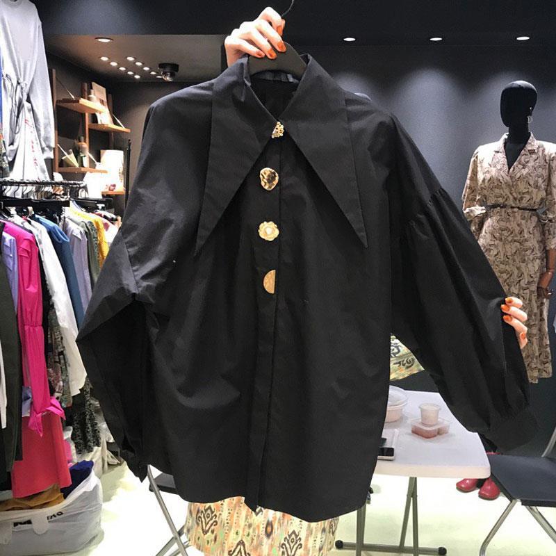 

Рубашка с длинным рукавом и воротником на пуговицах-жемчужинах L чёрный