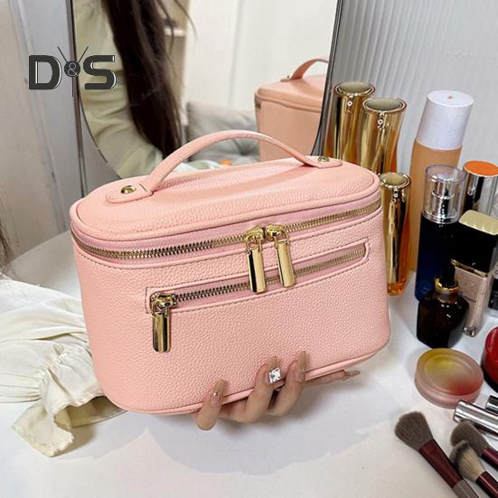 Bolsa de cosméticos, estojo de maquiagem com alça, grande capacidade, fecho de zíper, leve, portátil, bolsa de higiene pessoal para viagem