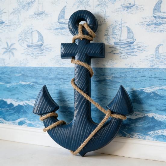 13 Inch Rustic Nautical Wooden Wall Art with Rope Coastal Beach Theme Wall Decor Handcrafted Wall Hanging Ornament for Living Room Bedroom Entryway