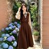 French Fake Two-piece Dress Women's New Splicing Waist Design Medium and Long Skirt