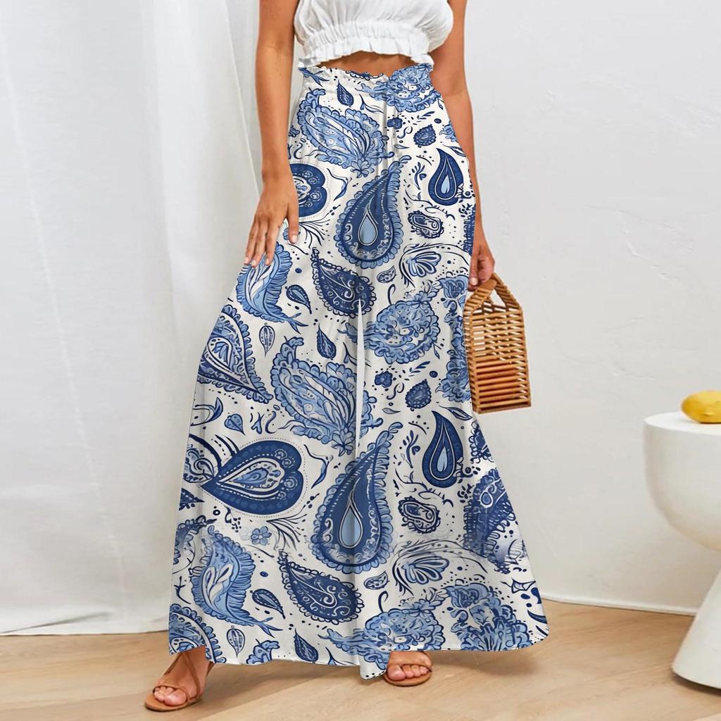 European & American Style Women's Printed Wide-Leg Casual Pants