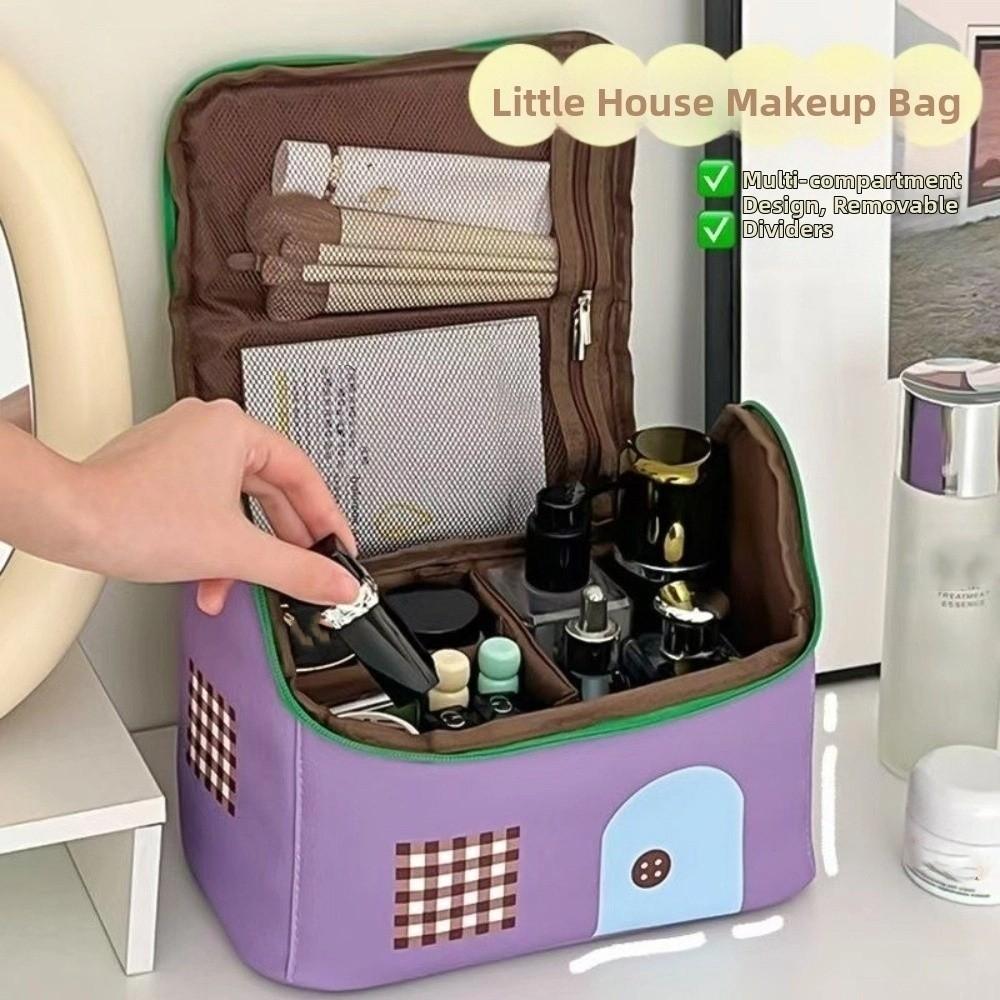 Polyester House Shape Makeup Bag Cute Toiletry Organizer Durable Travel Makeup Handbag  Gift