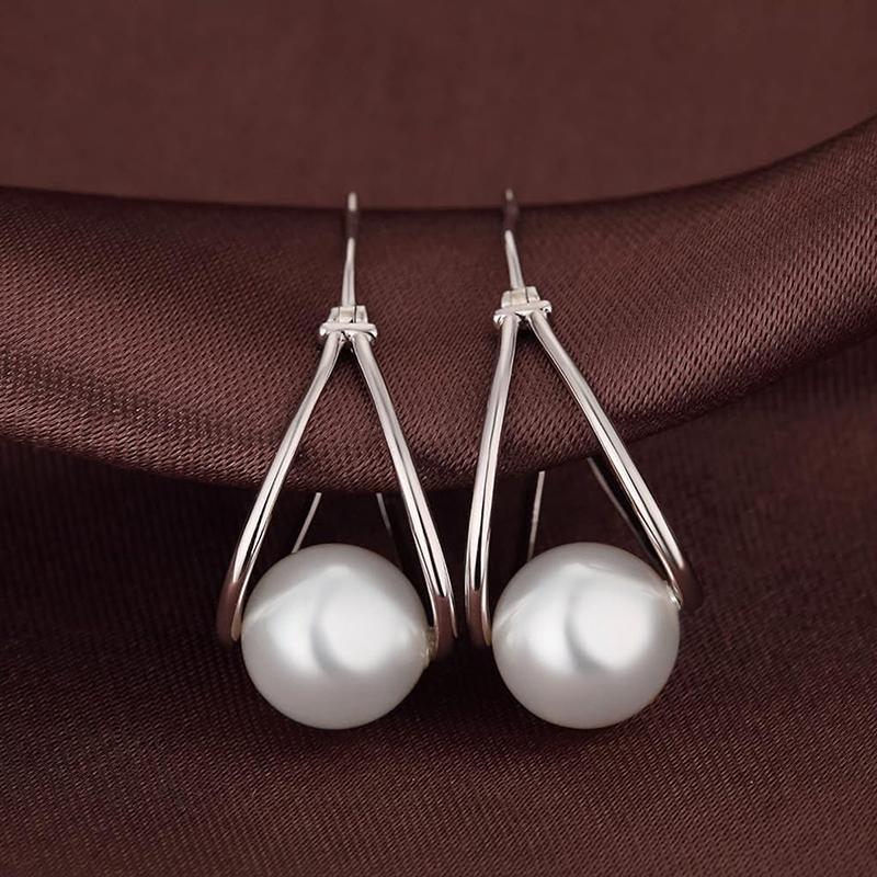 Huitan Trendige Damen-Creolen mit runder Imitationsperle, schlicht, elegant, Damen-Accessoires, moderne Mode, Mädchen