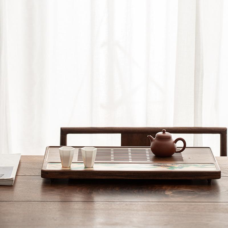 New Chinese Style Household Drawer Water Storage Tea Tray Heavy Bamboo Tea Set Tray Simple Modern Solid Wood Large Tea Table Tea