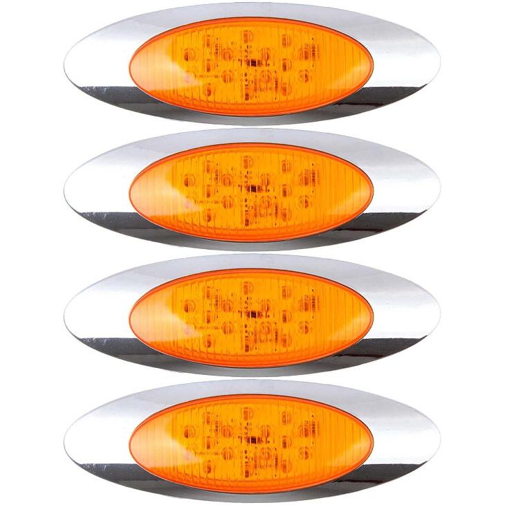 cciyu 4pcs 6.5" 16LED Oval Amber 16LED Side Marker Clearance Lights with Chrome Bezel Truck Panelite Lights Turn Signal Compatible with