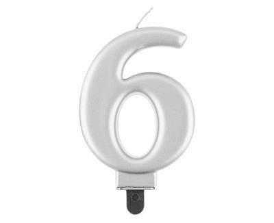 Number 6 Candle, Metallic Silver 8