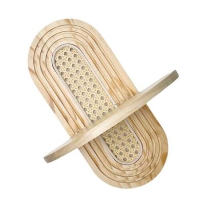 Modern Rattan Floating Shelf With Wooden Arched Design For Wall Decors Indoor Plant Photos Display Stand Home Decoration
