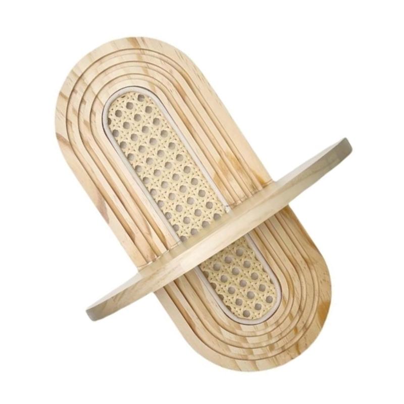 Modern Rattan Floating Shelf With Wooden Arched Design For Wall Decors Indoor Plant Photos Display Stand Home Decoration
