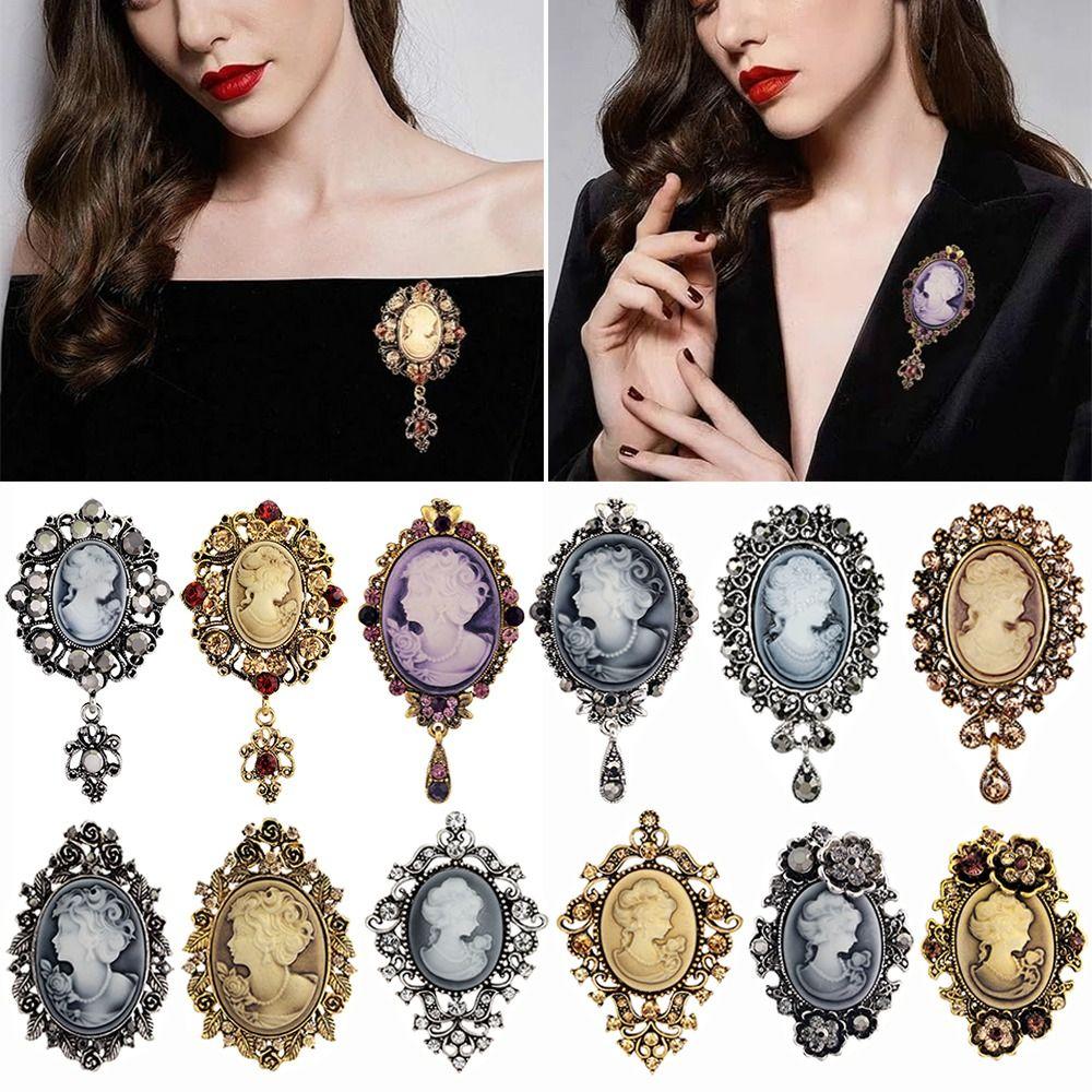 Head Design Crystal Rhinestones Brooches Vintage Style Gothic Brooches Women's Accessories