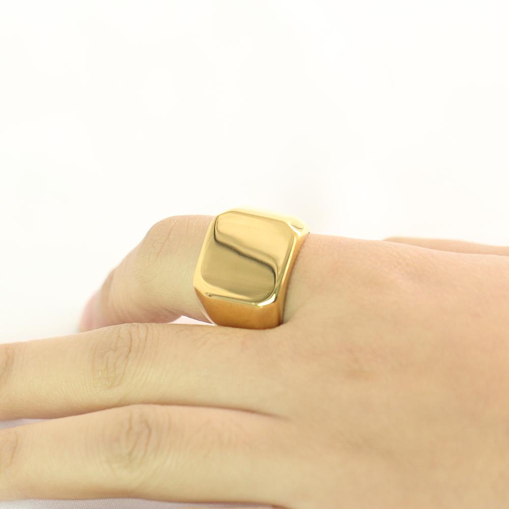Free Engrave New Silver/Gold/Black/Blue Square Big Width Signet Rings Customized Fashion Finger Men Ring Titanium Steel Jewelry
