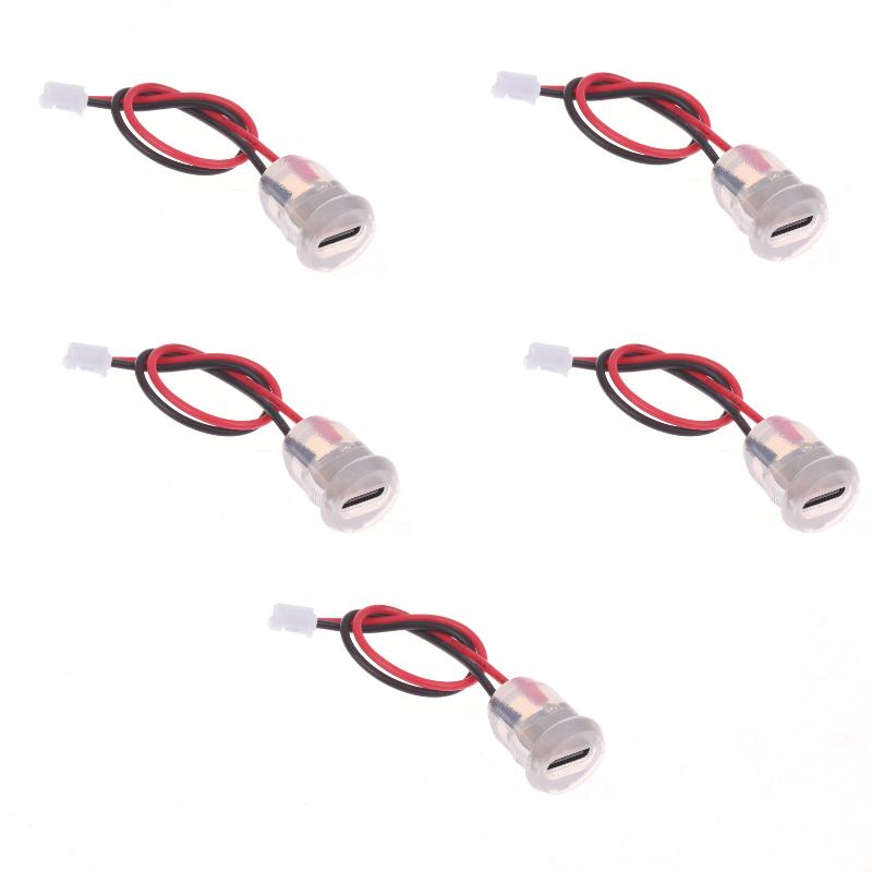 1/3/5Pcs Waterproof 2 Wire Pigtail Cable With LED Lights 3A 5V Fast Charger Power Port Type C Female Socket Jack Connectors